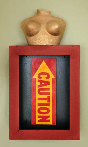 Caution — assemblage by Charly Weir, Boxes & Constructions series