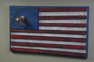 Hot Water Faucet Flag — assemblage by Charly Weir, Maine Folk Art series